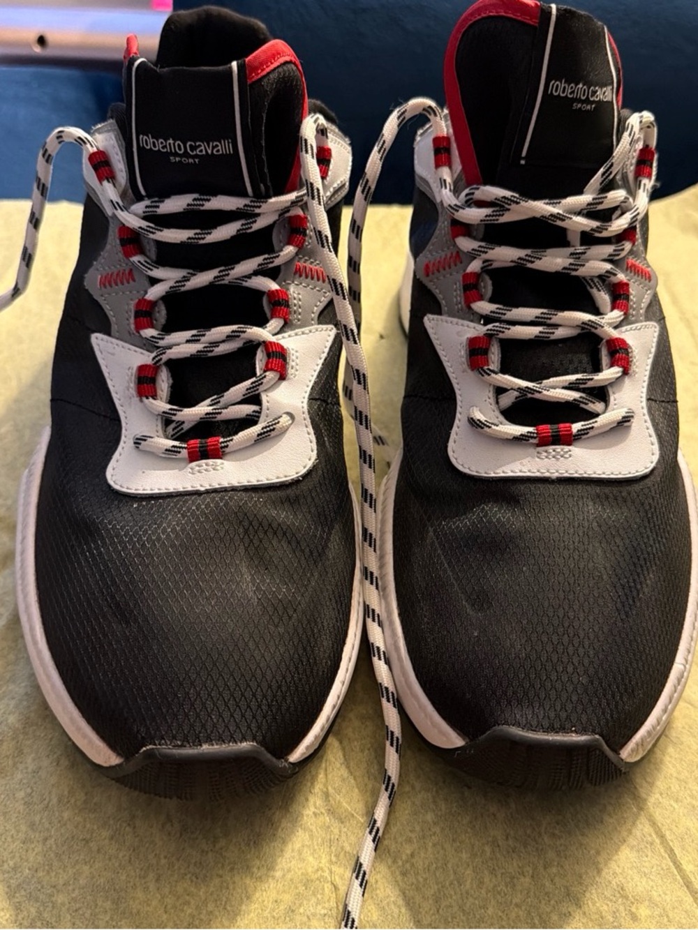 Roberto Cavalli Black, White & Red Men’s Sneakers